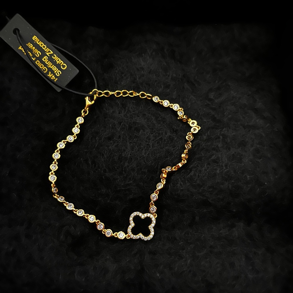 NWT Rachel Zoe black clover cubic zirconia gold sterling silver bracelet